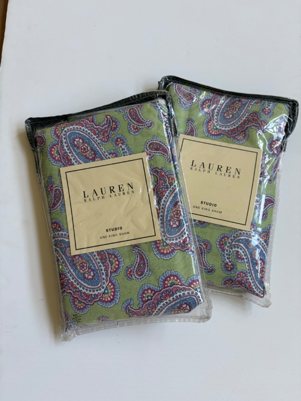 2 Ralph Lauren Greenvale Paisley 100% Cotton KING Pillow Shams in Green + Purple - Picture 4 of 8